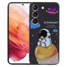 For Samsung Galaxy S21 5G Milk Tea Astronaut Pattern Liquid Silicone Phone Case(Black) - 1