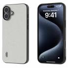 For iPhone 16 ABEEL Genuine Leather Wave Black Edge Phone Case(Grey) - 1
