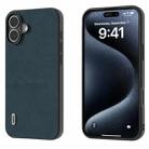 For iPhone 16 Plus ABEEL Genuine Leather Wave Black Edge Phone Case(Green) - 1