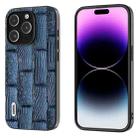 For iPhone 15 Pro Max ABEEL Genuine Leather Mahjong Pattern Black Edge Phone Case(Blue) - 1