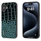 For iPhone 16 ABEEL Genuine Leather Crocodile Pattern Black Edge Phone Case(Blue) - 1