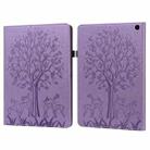 For Amazon Fire Max 11 Tree & Deer Embossed Leather Tablet Case(Purple) - 1