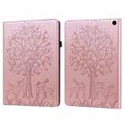 For Amazon Fire Max 11 Tree & Deer Embossed Leather Tablet Case(Pink) - 1