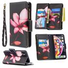 For iPhone XR Colored Drawing Pattern Zipper Horizontal Flip Leather Case with Holder & Card Slots & Wallet(Lotus) - 1