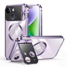 For iPhone 14 Large Window Holder MagSafe Magnetic Metal Phone Case(Purple) - 1