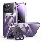 For iPhone 14 Pro Large Window Holder MagSafe Magnetic Metal Phone Case(Purple) - 1