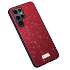 For Samsung Galaxy S23 Ultra 5G SULADA Glittery TPU + Handmade Leather Phone Case(Red) - 1