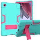 For Samsung Galaxy Tab A8 Contrast Color Robot Silicone Hybrid PC Tablet Case with Holder(Mint Green Rose Red) - 1
