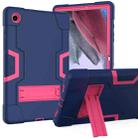 For Samsung Galaxy Tab A8 Contrast Color Robot Silicone Hybrid PC Tablet Case with Holder(Navy Blue Rose Red) - 1