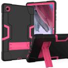 For Samsung Galaxy Tab A8 Contrast Color Robot Silicone Hybrid PC Tablet Case with Holder(Black Rose Red) - 1