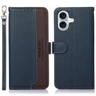 For iPhone 16 Plus KHAZNEH Litchi Texture Leather RFID Phone Case(Blue) - 1