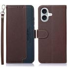 For iPhone 16 Plus KHAZNEH Litchi Texture Leather RFID Phone Case(Brown) - 1