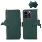 For iPhone 15 Pro Genuine Leather Magnetic RFID Leather Phone Case(Green) - 1