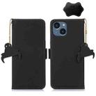 For iPhone 15 Plus Genuine Leather Magnetic RFID Leather Phone Case(Black) - 1