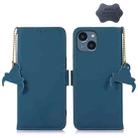 For iPhone 15 Plus Genuine Leather Magnetic RFID Leather Phone Case(Blue) - 1