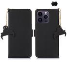 For iPhone 16 Pro Max Genuine Leather Magnetic RFID Leather Phone Case(Black) - 1