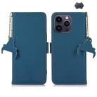 For iPhone 16 Pro Max Genuine Leather Magnetic RFID Leather Phone Case(Blue) - 1