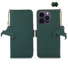 For iPhone 16 Pro Max Genuine Leather Magnetic RFID Leather Phone Case(Green) - 1