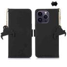 For iPhone 16 Pro Genuine Leather Magnetic RFID Leather Phone Case(Black) - 1