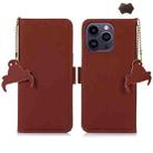 For iPhone 16 Pro Genuine Leather Magnetic RFID Leather Phone Case(Coffee) - 1