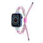 Silicone Bean Braided Cord Nylon Watch Band For Apple Watch SE 2022 40mm(White Pink) - 1