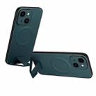 For iPhone 14 Plus SULADA Folding Holder Lambskin Texture MagSafe Phone Case(Green) - 1