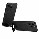 For iPhone 14 Pro SULADA Folding Holder Lambskin Texture MagSafe Phone Case(Black) - 1