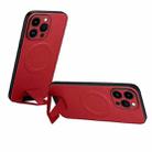 For iPhone 14 Pro SULADA Folding Holder Lambskin Texture MagSafe Phone Case(Red) - 1