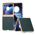 For Motorola Razr 40 Ultra Nano Plating Genuine Leather Luolai Series Phone Case(Dark Green) - 1