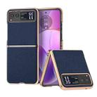 For Motorola Razr 40 Nano Plating Genuine Leather Luolai Series Phone Case(Dark Blue) - 1