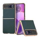 For Motorola Razr 40 Nano Plating Genuine Leather Luolai Series Phone Case(Dark Green) - 1