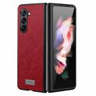 For Samsung Galaxy Z Fold5 SULADA Shockproof TPU + Handmade Leather Phone Case(Red) - 1