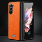 For Samsung Galaxy Z Fold6 SULADA Shockproof TPU + Handmade Leather Phone Case(Orange) - 1