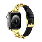 For Apple Watch Series 9 45mm Chain Genuine Leather Watch Band, Size: L(Gold Black) - 1