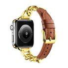 For Apple Watch SE 2023 40mm Chain Genuine Leather Watch Band, Size: L(Gold Brown) - 1