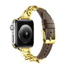 For Apple Watch SE 2023 44mm Chain Genuine Leather Watch Band, Size: L(Gold Dark Brown) - 1