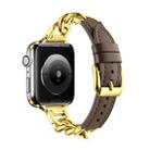 For Apple Watch Series 10 46mm Chain Genuine Leather Watch Band, Size: L(Gold Dark Brown) - 1