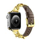 For Apple Watch Ultra 49mm Chain Genuine Leather Watch Band, Size: S(Gold Dark Brown) - 1