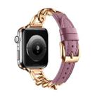 For Apple Watch SE 2022 44mm Chain Genuine Leather Watch Band, Size: S(Rose Gold Pale Mauve) - 1