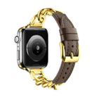 For Apple Watch Series 7 41mm Chain Genuine Leather Watch Band, Size: S(Gold Dark Brown) - 1