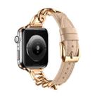 For Apple Watch SE 44mm Chain Genuine Leather Watch Band, Size: S(Rose Gold Apricot) - 1