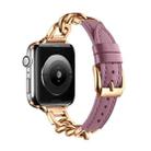For Apple Watch 9 45mm Chain Genuine Leather Watch Band, Size: S(Rose Gold Pale Mauve) - 1