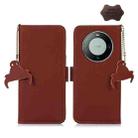 For Huawei Mate 60 Pro Genuine Leather Magnetic RFID Leather Phone Case(Coffee) - 1