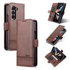 For Samsung Galaxy Z Fold5 5G AZNS Magnetic Calf Texture Flip Leather Phone Case(Dark Brown) - 1
