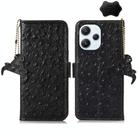 For Xiaomi Redmi 12 Ostrich Pattern Genuine Leather RFID Phone Case(Black) - 1