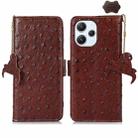 For Xiaomi Redmi 12 Ostrich Pattern Genuine Leather RFID Phone Case(Coffee) - 1