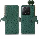 For Xiaomi 13T/Redmi K60 Ultra Ostrich Pattern Genuine Leather RFID Phone Case(Green) - 1