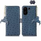 For Xiaomi Poco C65 / Redmi 13C Ostrich Pattern Genuine Leather RFID Phone Case(Blue) - 1