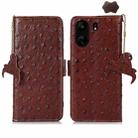 For Xiaomi Poco C65 / Redmi 13C Ostrich Pattern Genuine Leather RFID Phone Case(Coffee) - 1