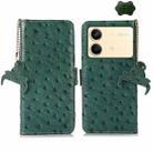 For Xiaomi Redmi Note 13R Pro Ostrich Pattern Genuine Leather RFID Phone Case(Green) - 1